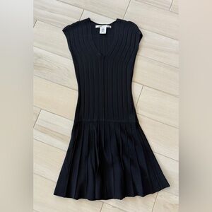 Max Studio Black Pleated V-Neck Mini Dress